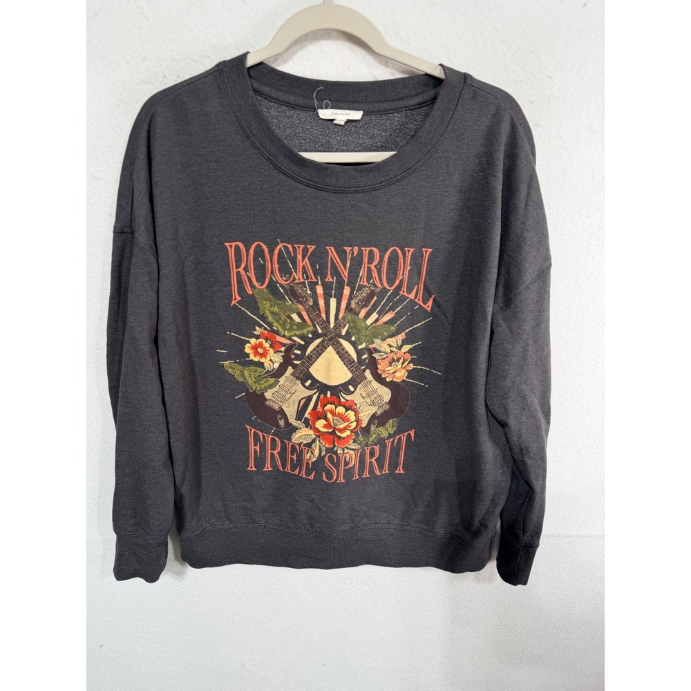 Maurices Sweatshirt Rock N Roll Free Spirit Pullover Large Gray Rocker Graphic